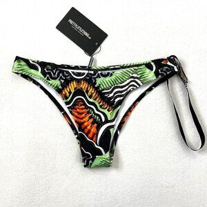 PRETTYLITTLETHING Black Tribal Print Brazilian Bikini Bottoms Womens size 4 Swim